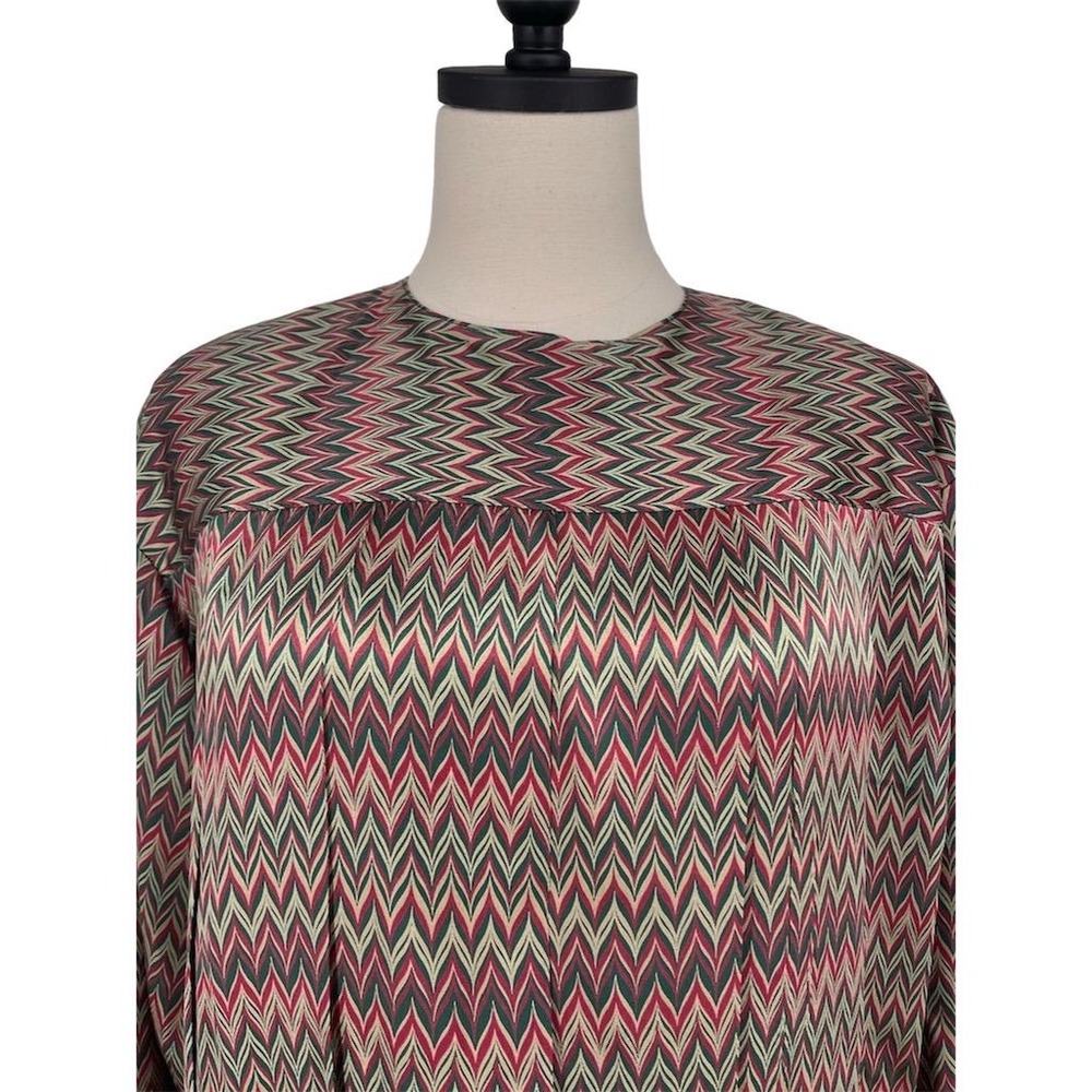 Ernst Strauss Womens Size 10 M Green Red Geometric Herringbone‎ Silk Blouse - Picture 4 of 10